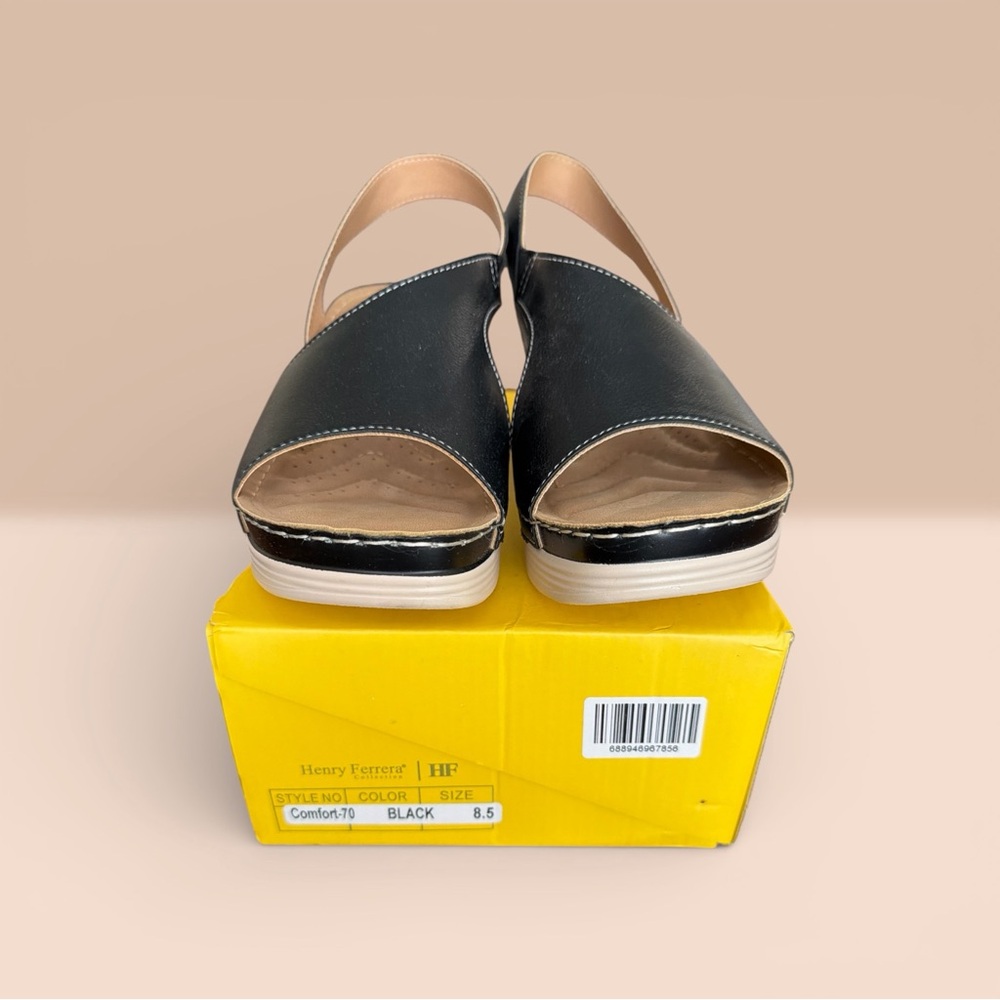 Henry Ferrera Wedge Slingback Sandals Black Size 8.5 NIB Spring Summer Comfort - Picture 3 of 5